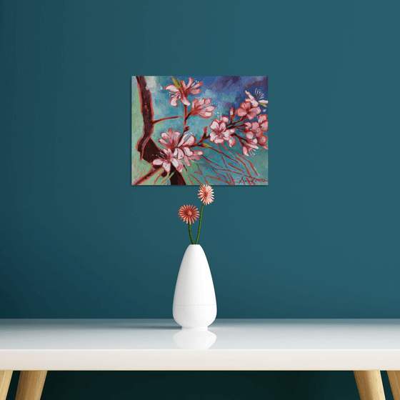 Almond blossom original small artwork on wood