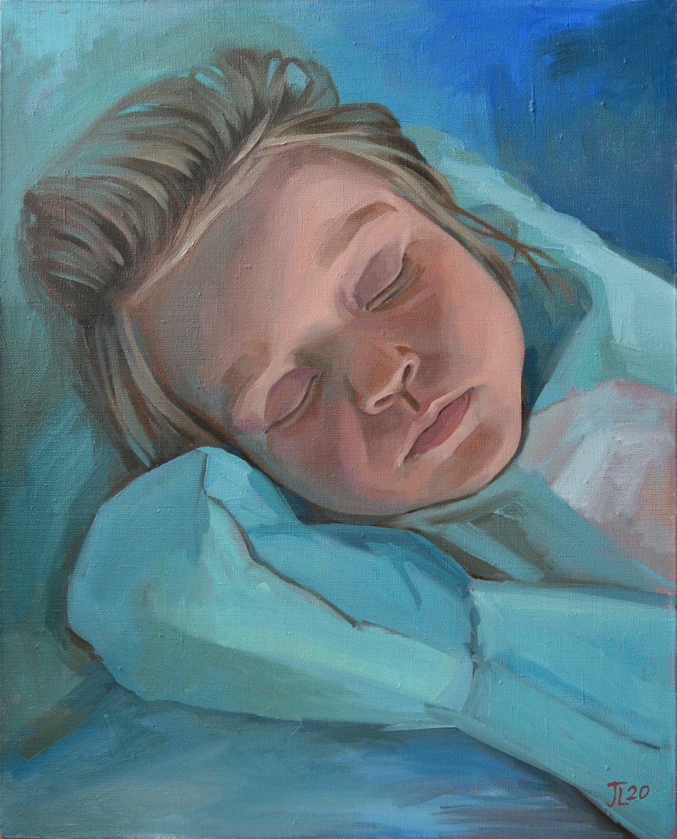 Sleeping Angel Baby Portrait Oil on canvas by Julia Logunova