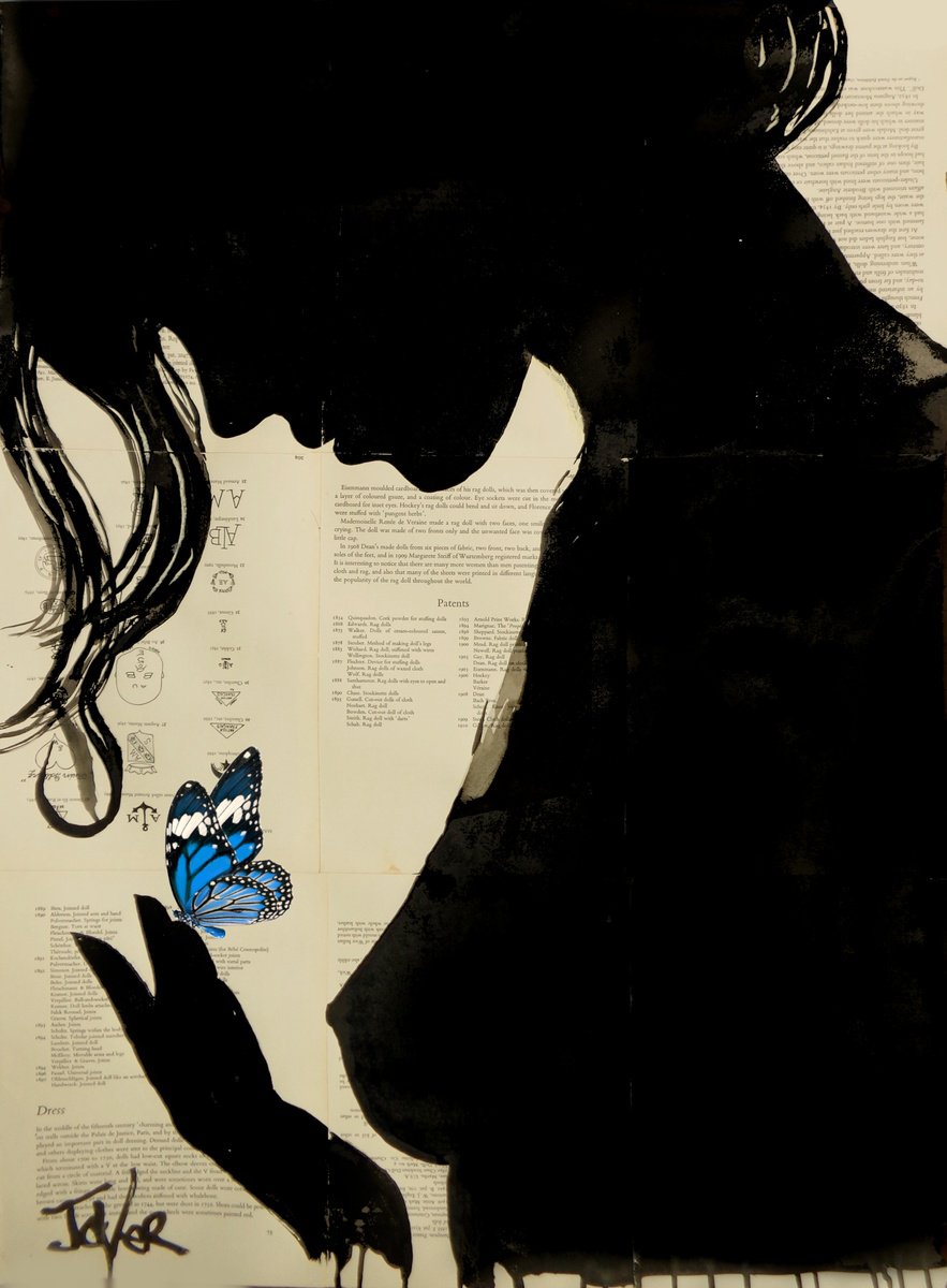 Expressive Ink Drawing , Butterfly Blue By Loui Jover, 26 X 34, Artwork For Sale On Artfinder