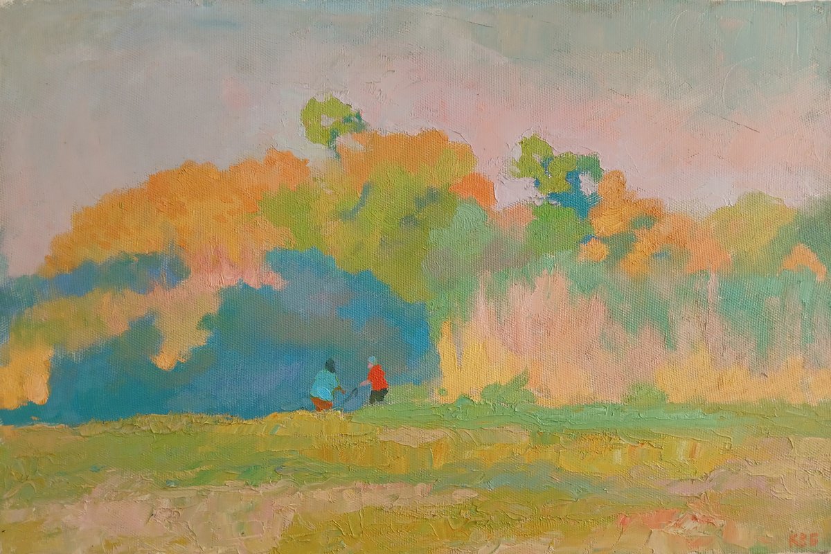 Impressionistic Landscape Oil Painting By Vasyl Koval, 24 X 16", Behind The Watercress, Original Artwork