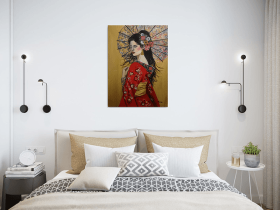 Geisha in a red kimono