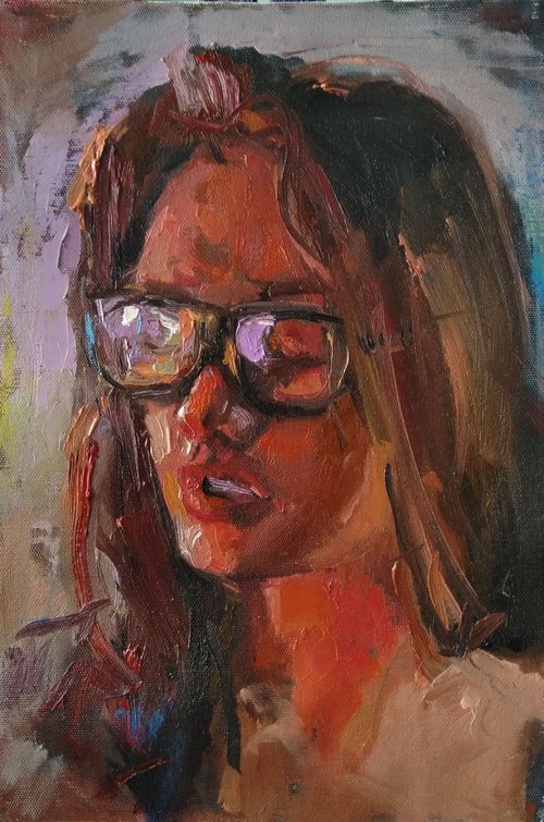 Portrait (40x30cm, oil painting, paper) by Kamsar Ohanyan
