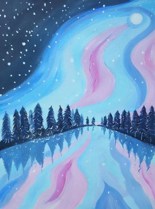 Arctic Landscape with Northern Lights by Mary Stubberfield