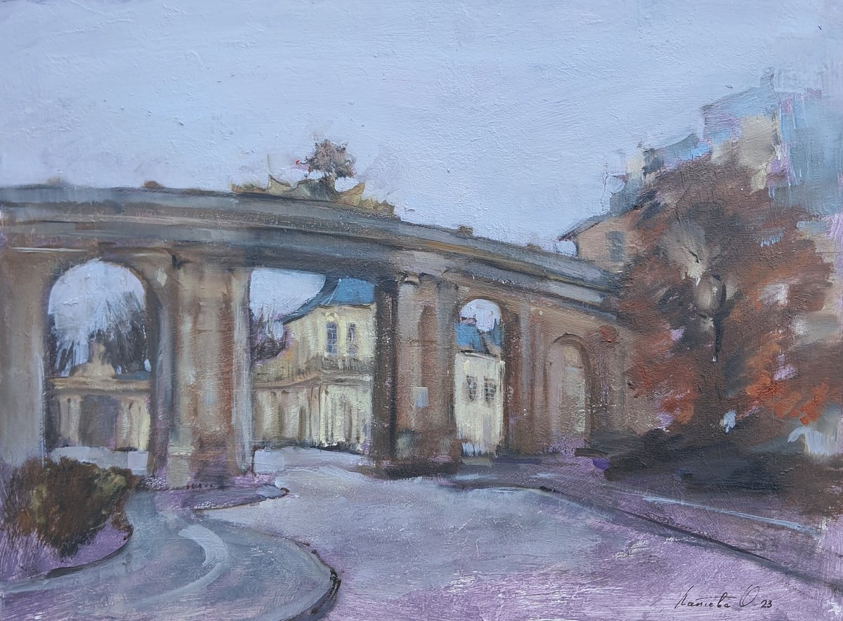 Impressionistic Cityscapes Oil Painting By Olha Laptieva, 19 X 15", City Park Nancy, Original Artwork