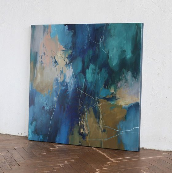 "Consonance" Navy teal brown abstract art