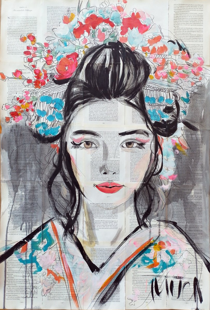 Illustrative Portrait Painting By Catalin Ilinca, 27 X 39, Cherry Blossom (L
