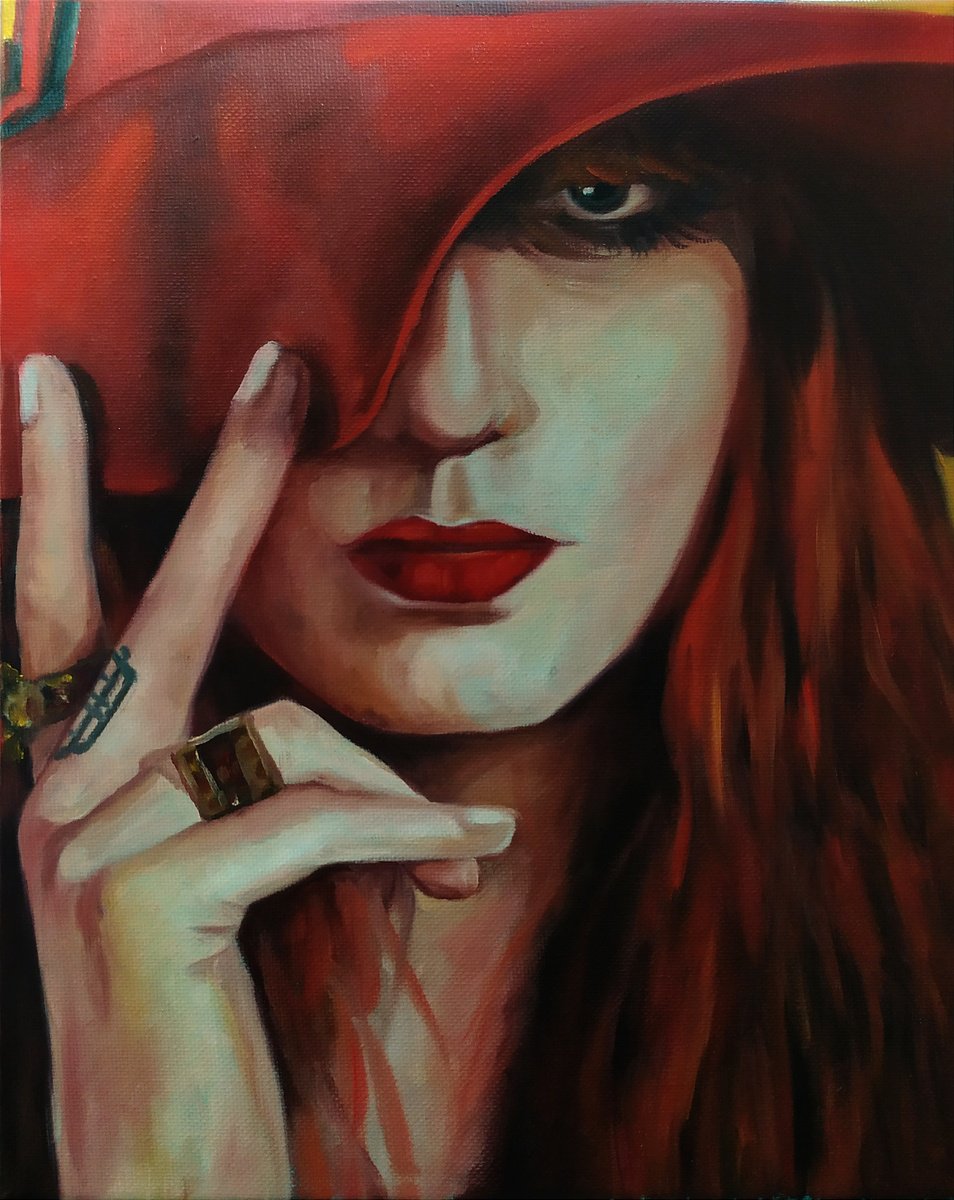 Photorealistic Portrait Oil Painting By Veronica Ciccarese, 9 X 12", Fuoco-Florence And The Machine, Original Artwork