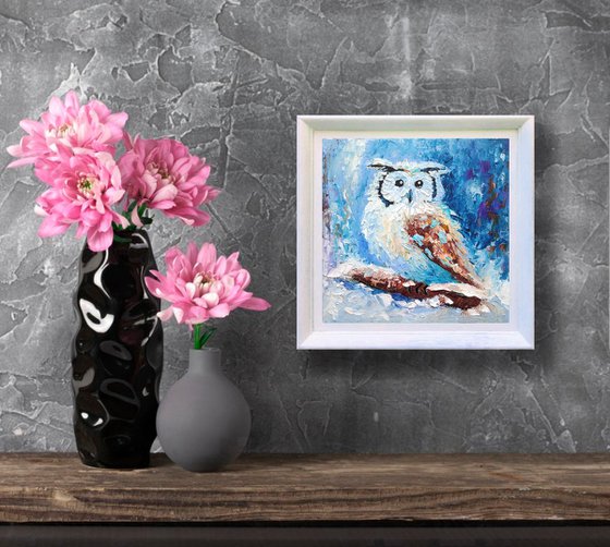 Owl Painting Original Art Bird Artwork Mini Wall Art