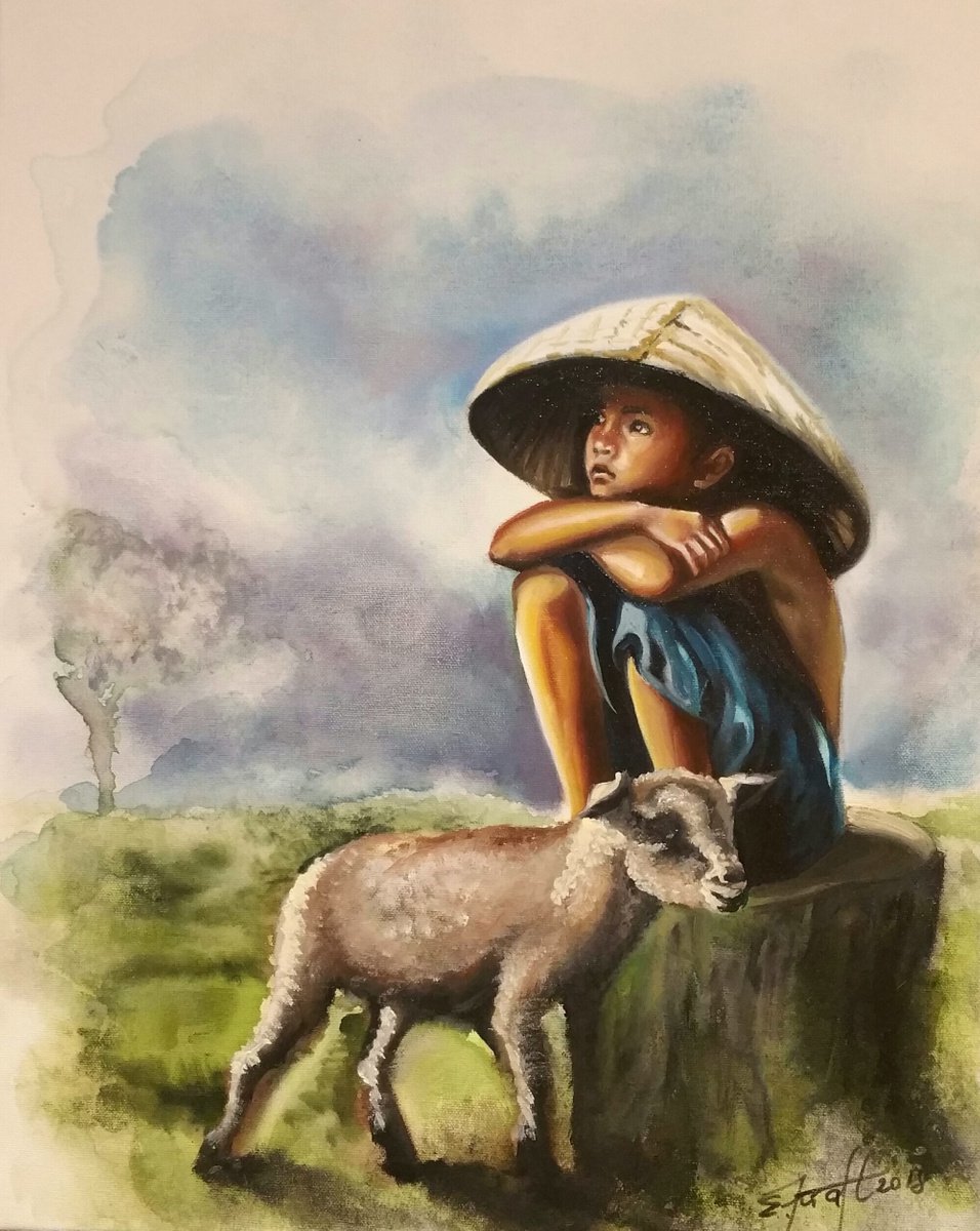 Expressive Portrait Oil Painting By Elena Kraft, 16 X 20, Dreamer , Original Artwork