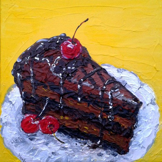 "Chocolate cake with cherries "
