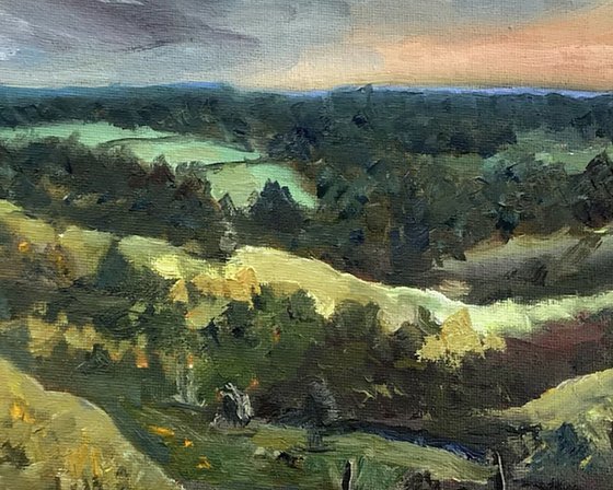 View from Wye Downs, Kent An original oil painting on canvas board.