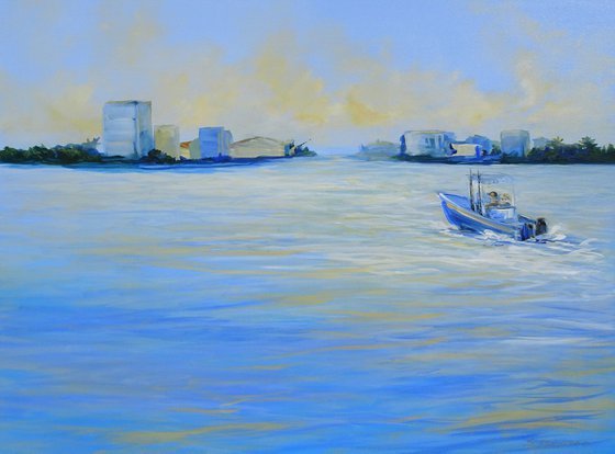 Tropical Sunset. Florida Gulf Coast Boat Ocean Painting