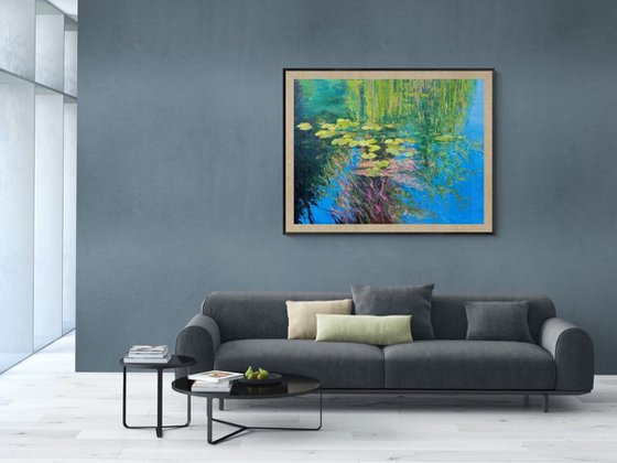 Water Lilies II Large Impressionistic Impasto Oil Painting