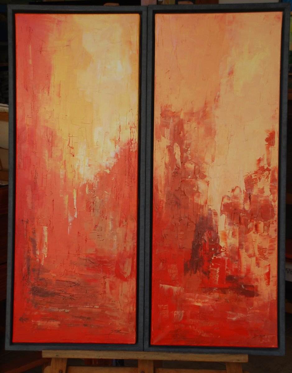 Abstract Landscape Oil Painting By Saroja Van Der Stegen, 13 X 33", Outback Iii (Ref#:614-25Mm), Original Artwork