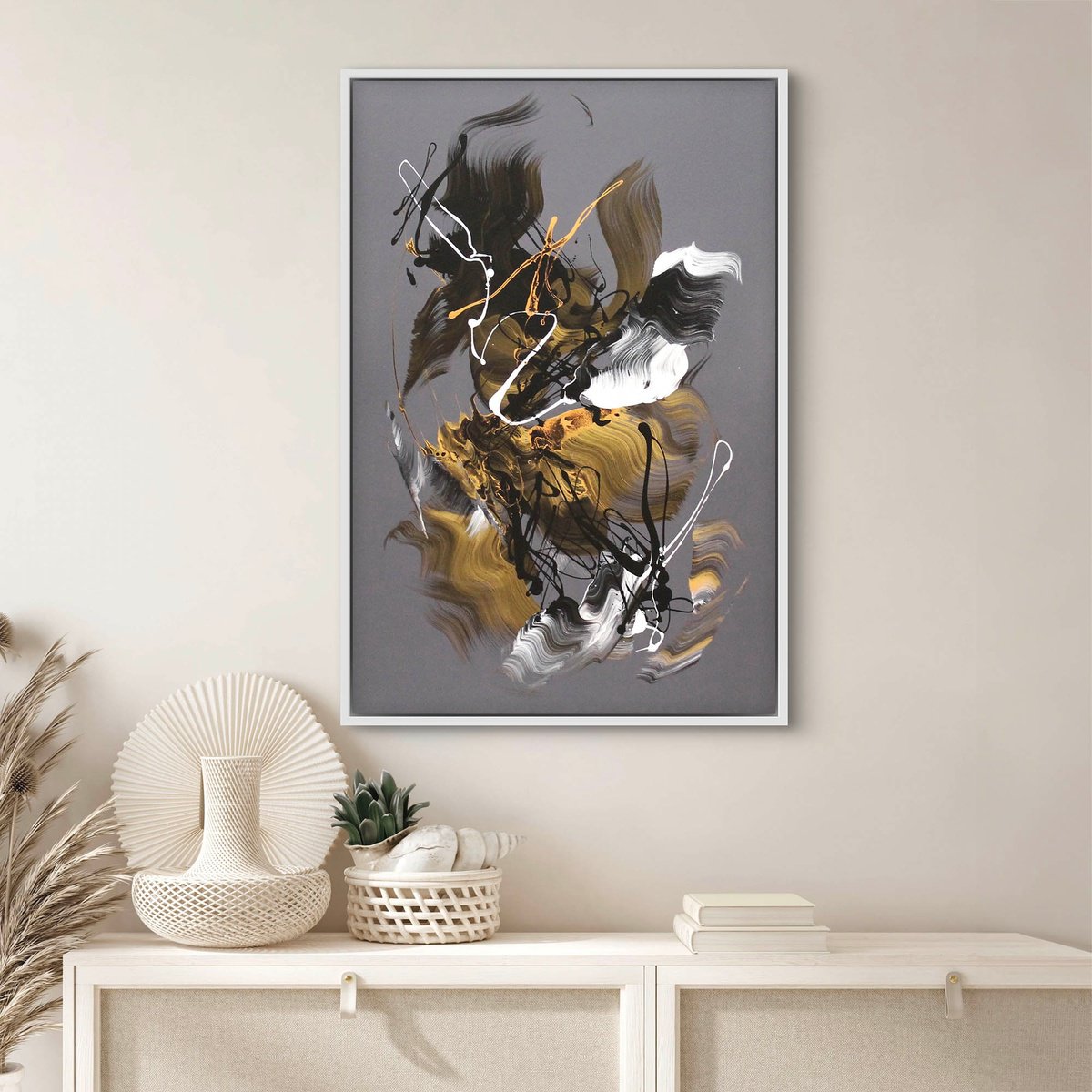 Expressive Abstract Acrylic Painting By Paresh Nrshinga Frsa, 24 X 36", Golden Whispers Ii, Original Artwork