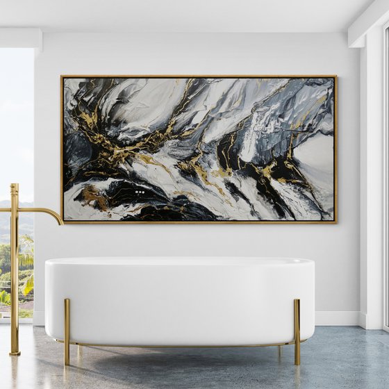 Golden Glamour 190cm x 100cm Textured Abstract Art
