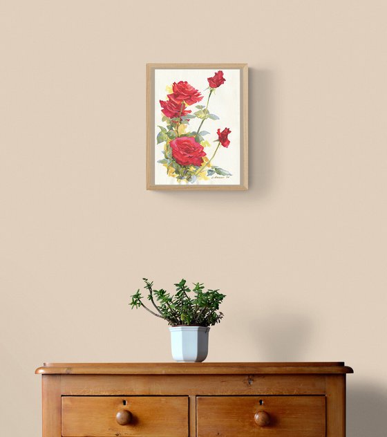 Red roses / ORIGINAL watercolor 11x15in (28x38cm)
