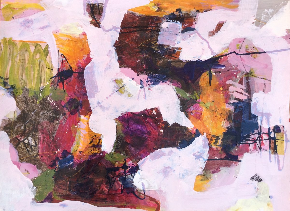 Expressive Abstract Acrylic Painting By Linda Coppens, 29 X 22", Prismatic Drift, Original Artwork