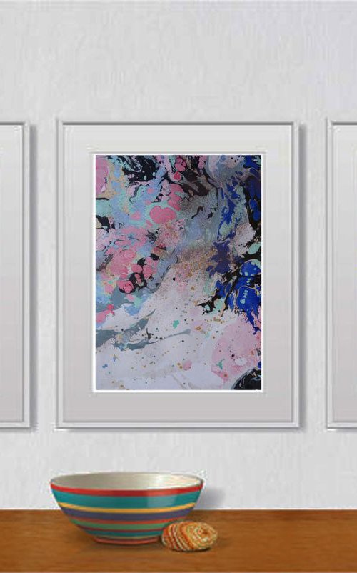 Set of 3 Fluid abstract original paintings on paper A4 - 18J012 by Kuebler