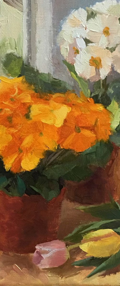Primroses and Tulipes by Ling Strube