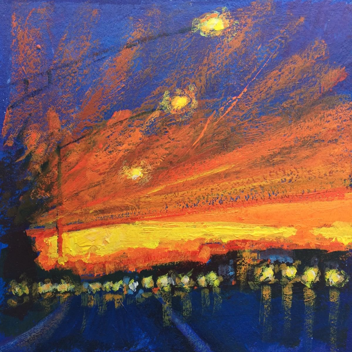 Acrylic Painting , Rt. 287 Sunrise By Jimmy Leslie, 5 X 5, Artwork For Sale On Artfinder
