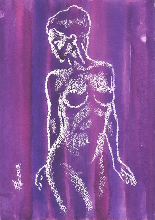 Nude on lucid violaceous №3. 21X29.5cm by Vitaliy Koriakin