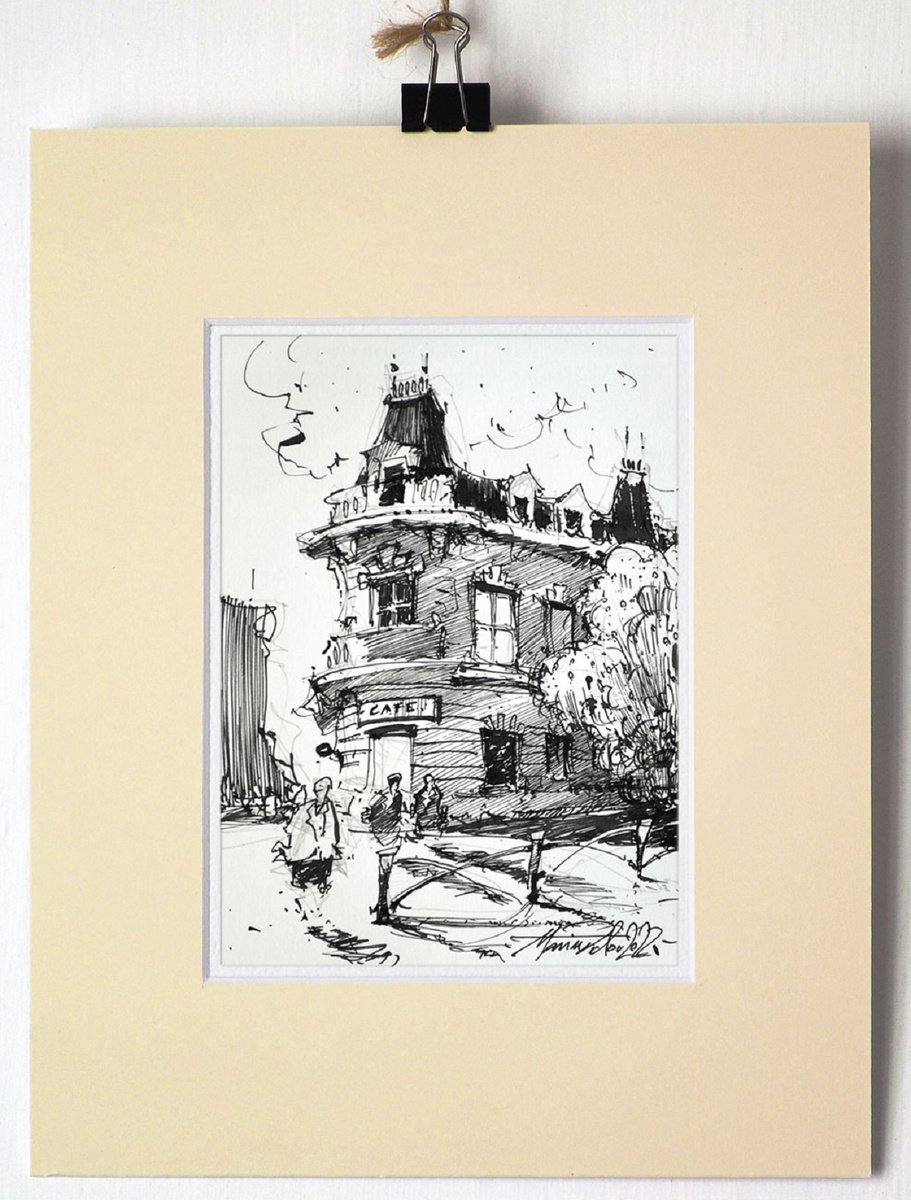 Old house ink  drawing sketch original drawing, ink on paper, 2022 by Marin Victor