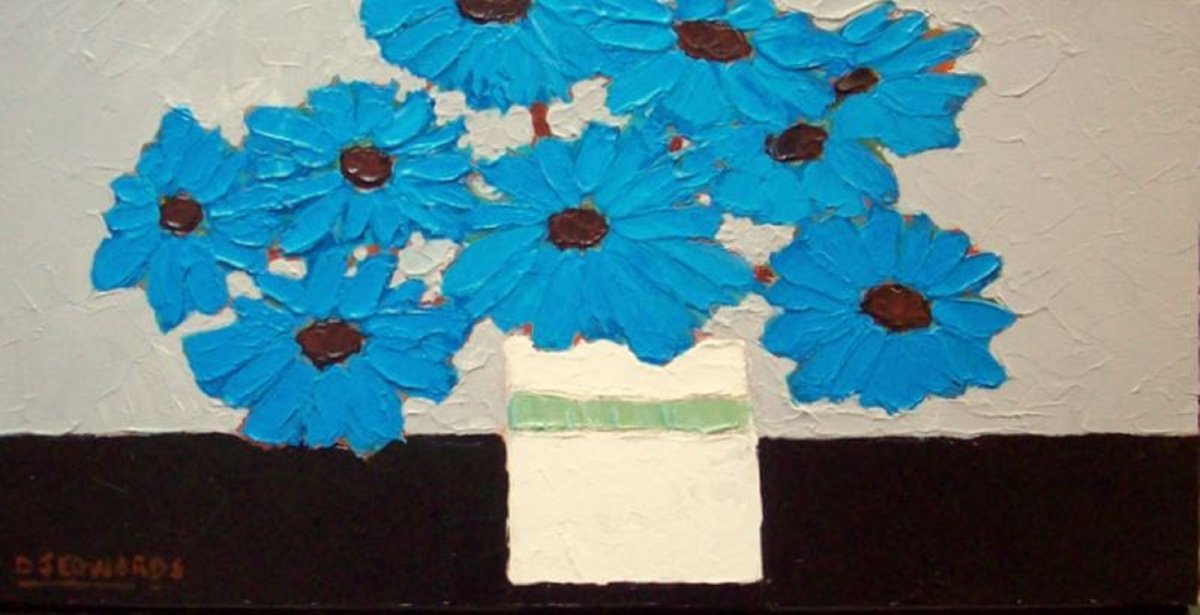 Impressionistic Botanical Acrylic Painting By David J Edwards, 24 X 12, Blue Fantasy, Original Artwork