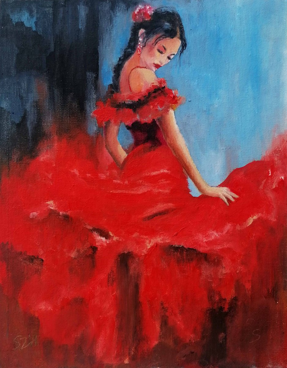 Impressionistic Portrait Oil Painting By Susana Z. Harris, 8 X 10", Flamenco Dancer 25-2, Original Artwork
