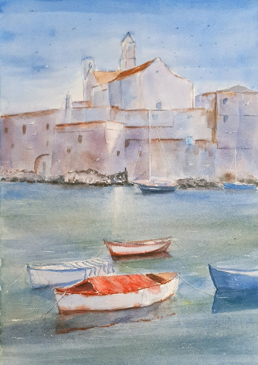 Impressionistic Watercolour , Giovinazzo Harbour By Charles Pierson, 11 X 15, Artwork For Sale On Artfinder