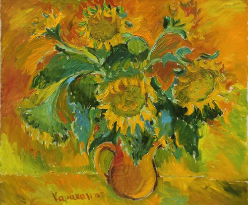 Still Life with Sunflowers - Oil Painting - Large Size - Home Decor - 107 x 127 cm by Karakhan