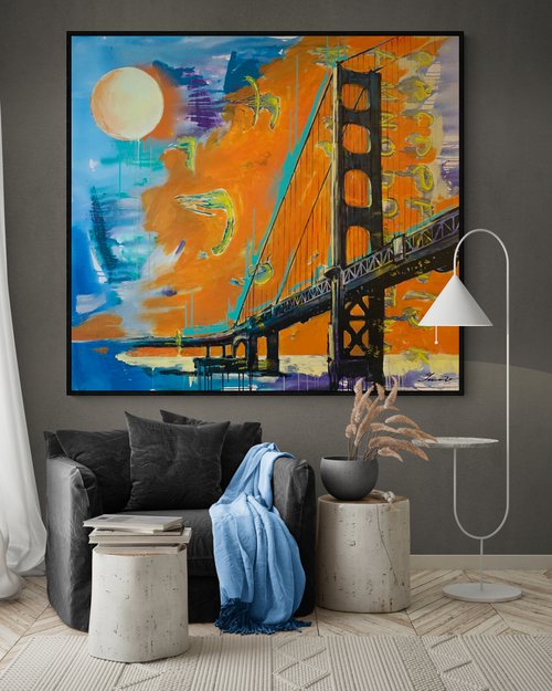 Huge painting - "San Francisco" - Urban Art - Bridge - USA - Street art - 150x135cm by Yaroslav Yasenev