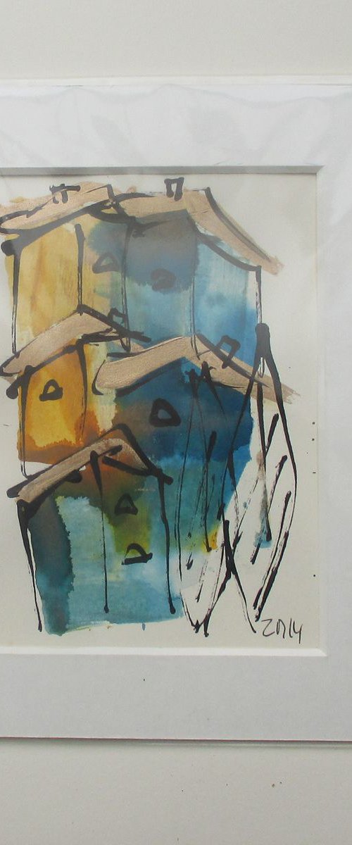 italian small town drawing 9,5 x 7,5 inch by Sonja Zeltner-Müller