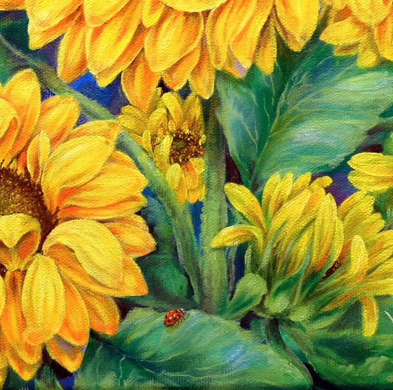 Sunflowers . Sunflowers with a ladybug.