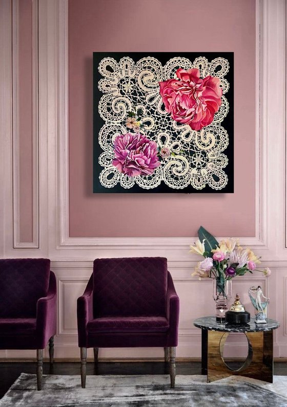 Peonies on Lace.