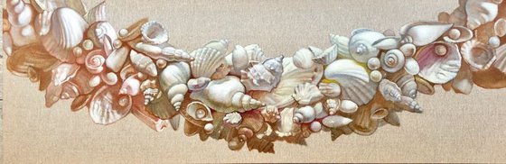 Sea Shell Garland Oil Painting on Raw Canvas