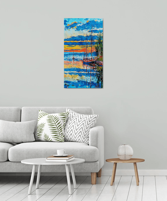 Harbor in Blue and Fire