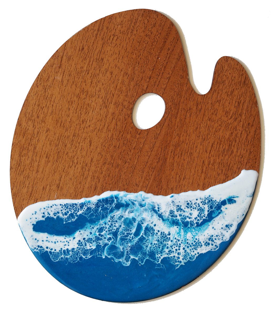 Sea palette #1 - original resin artwork on wood artist tool by Delnara El