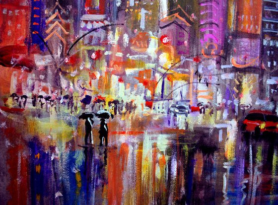 Time Square Rain,36x24 in
