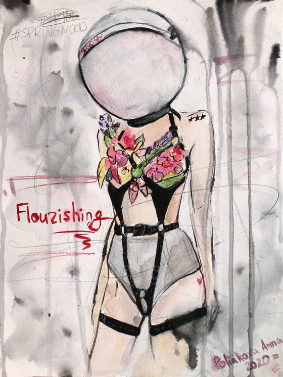 Flourishing, spring art, erotic sketch