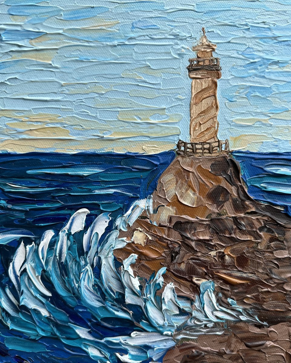 Impressionistic Landscape Acrylic Painting By Guzaliya Xavier, 8 X 10, Lighthouse, Original Artwork