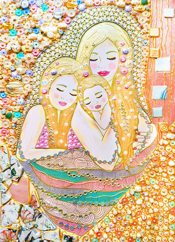 Mom and daughters. Gemstones art