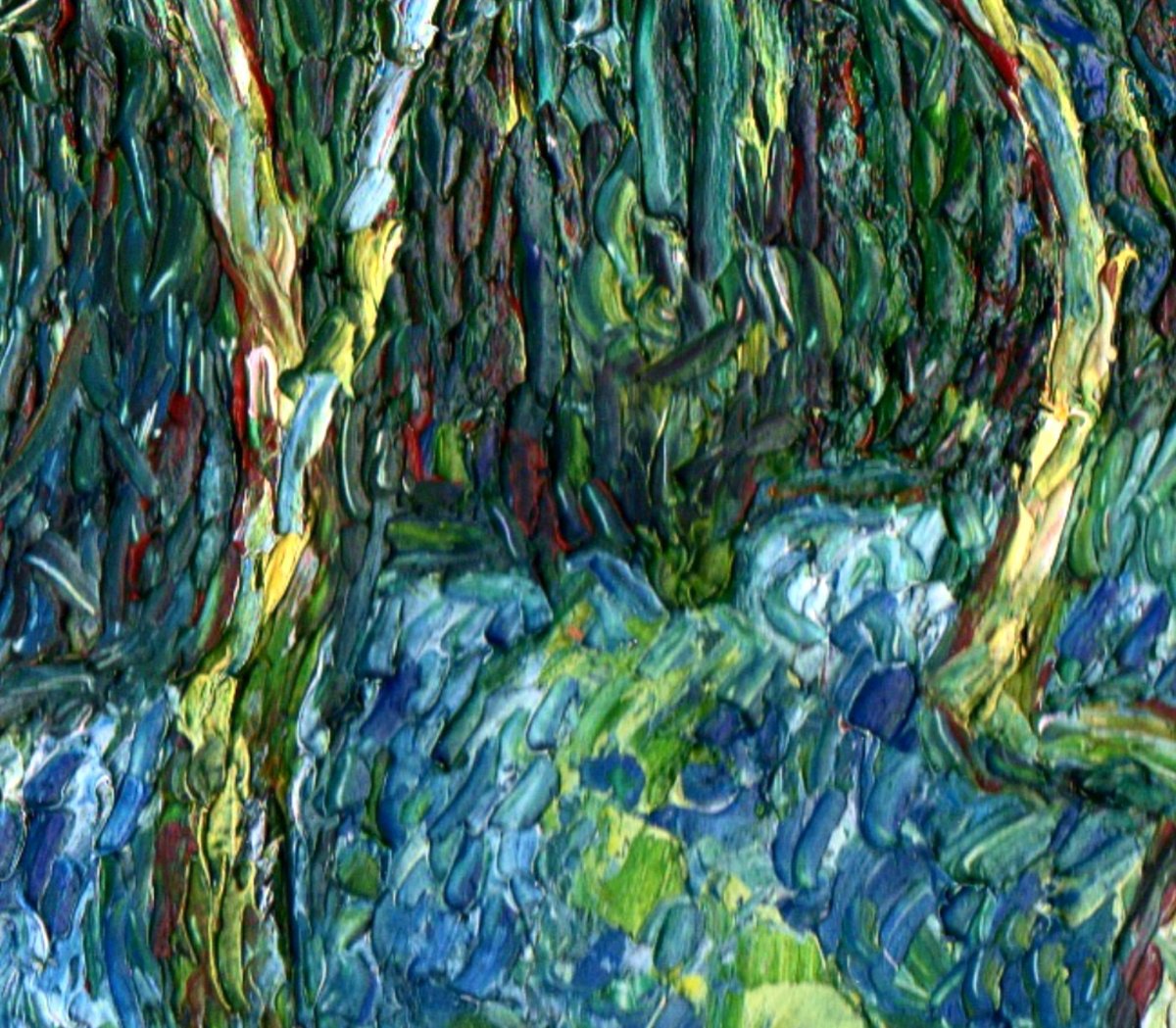 Expressive Landscape Oil Painting By Richard Meyer, 9 X 7", A Small Blue Woodscape, Original Artwork