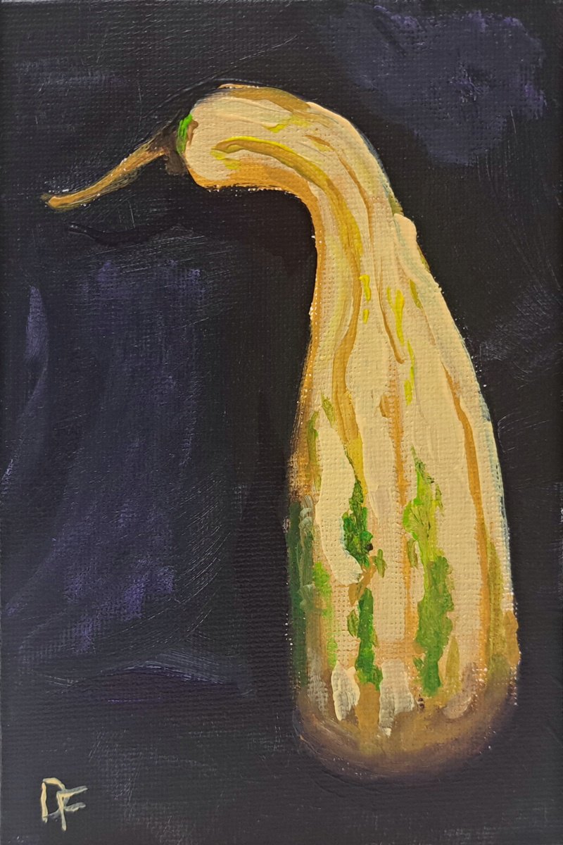 Impressionistic Still Life Acrylic Painting By Dmitry Fedorov, 4 X 6, Gourd Duck, Original Artwork