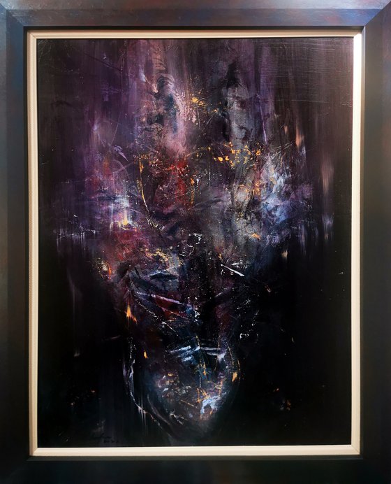 Framed dark purple ghostlly gothic abstract painting still life O KLOSKA