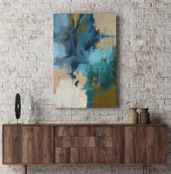 "Consonance 3" Teal blue abstract acrylic art