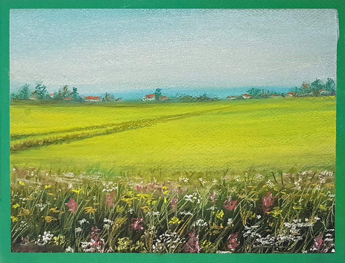 Impressionistic Landscape Pastel Drawing By Yulia Schuster, 13 X 10", Rural Landscape, Original Artwork