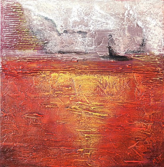 Sunset (35x35cm size, texture, Modern art )