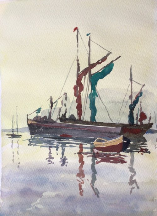 Thames sailing barges, an original watercolour painting. by Julian Lovegrove Art