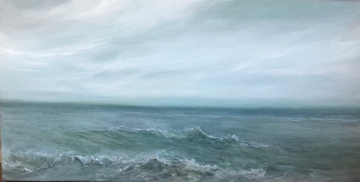 Impressionistic Landscape Painting By Tamara Bettencourt, 24 X 12", Finding Peace At Sea, Original Artwork